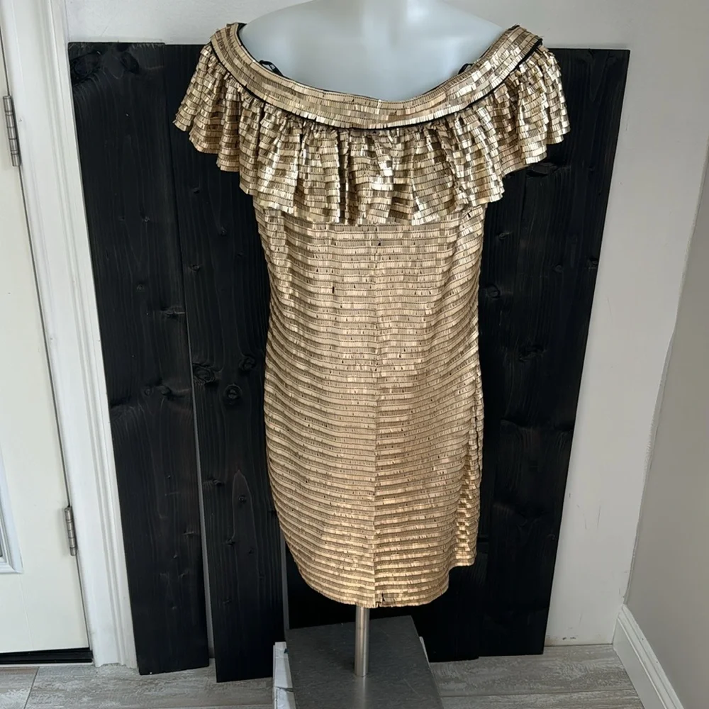 Tadashi Shoji | Dresses | Sho By Tadashi Shoji Golden Sequin Ruffle Off ...